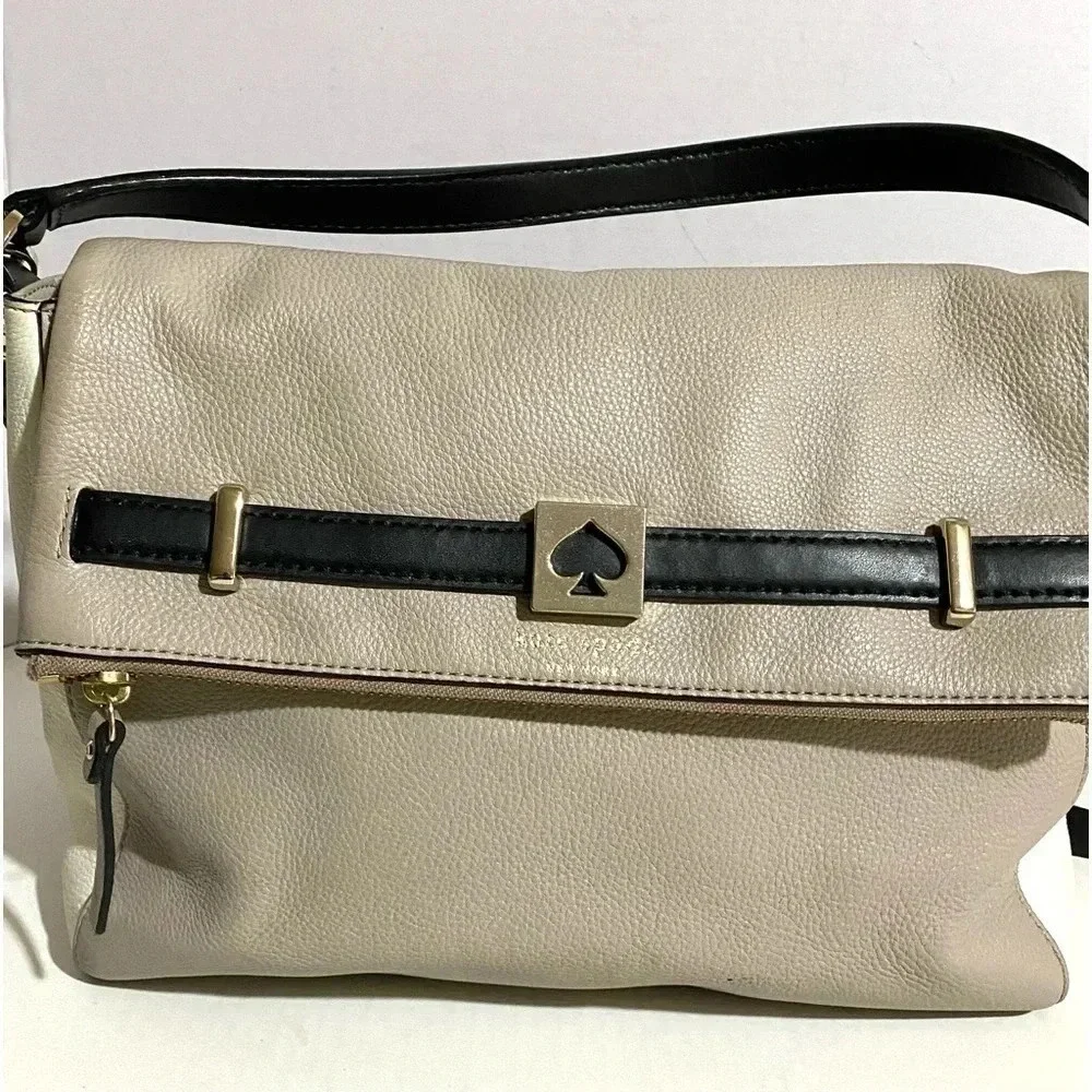 Kate spade grey white black leather satchel handbag